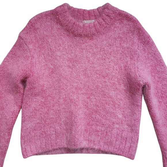 H&M Oversized Knit Sweater Womens Small Pink Mohair Wool Chunky Fuzzy Jumper - Picture 3 of 11